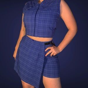 Blue Plaid Wrap Mini Skirt - Women's